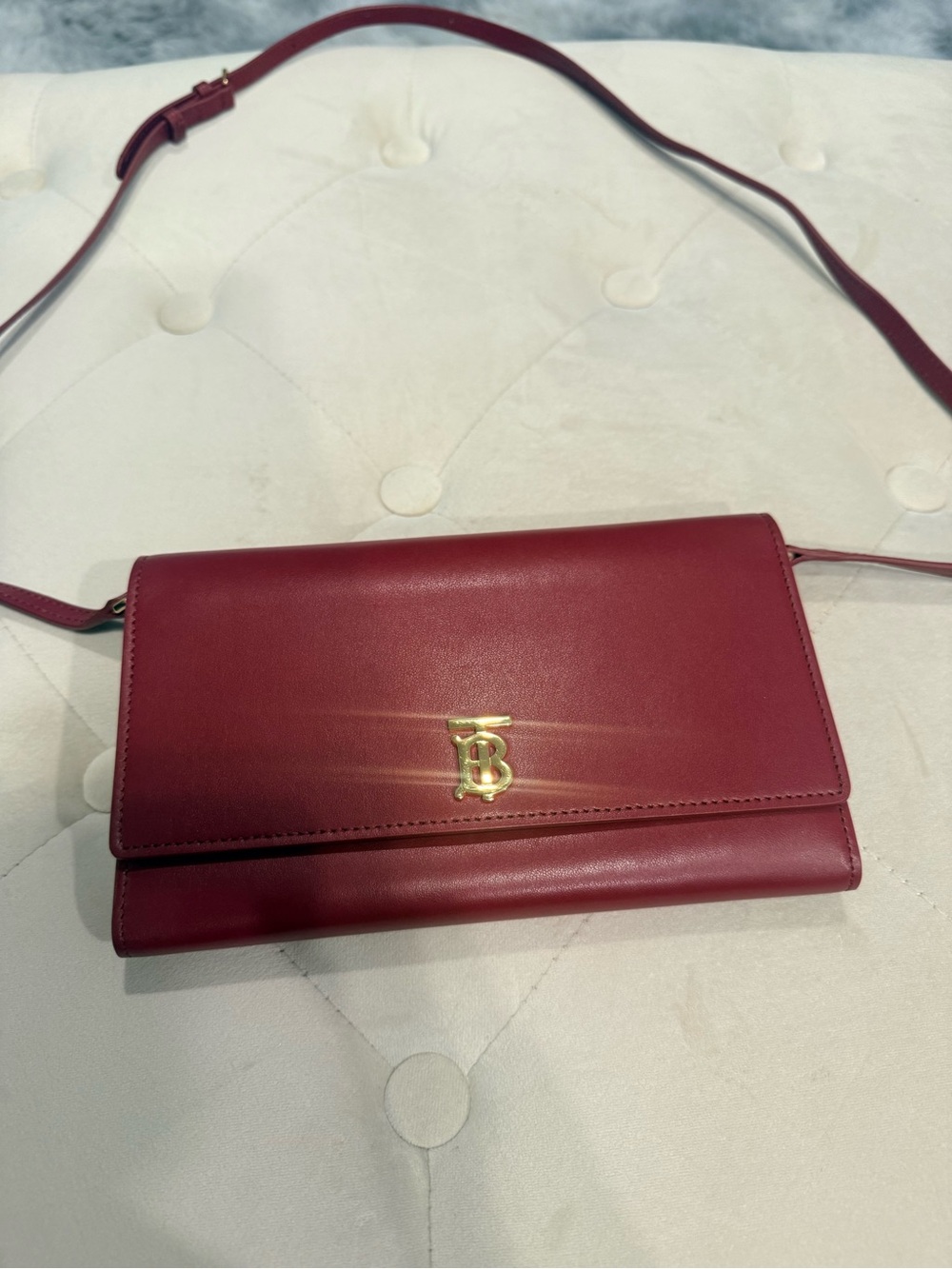 Burberry Burgundy Leather TB Monogram Crossbody Bag